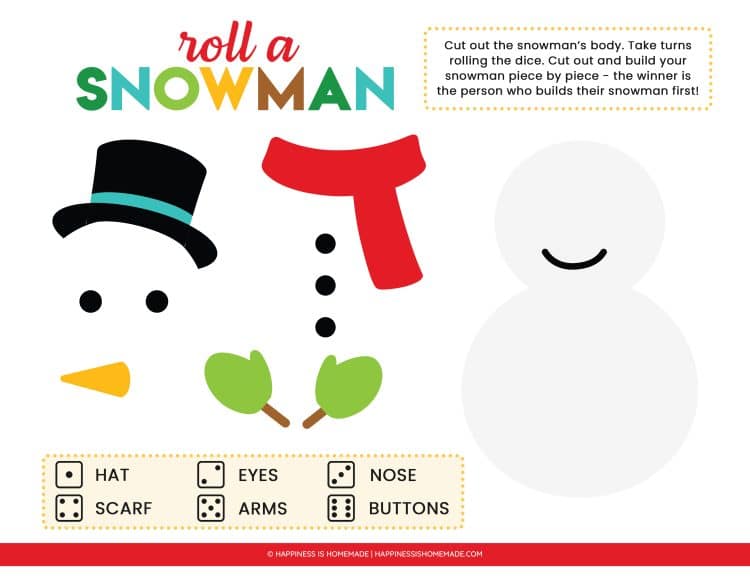 Printable Roll a Snowman Dice Game - Happiness is Homemade