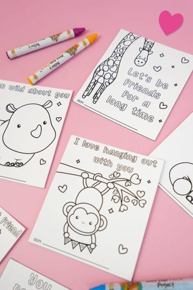 Jungle Animal Coloring Valentine Cards - Happiness is Homemade