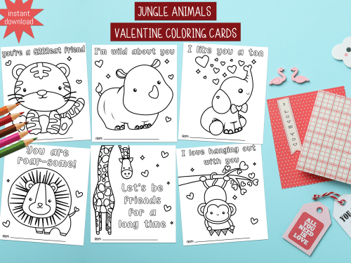 Jungle Animal Coloring Valentine Cards - Happiness Is Homemade