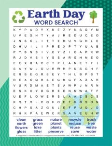 Earth Day Word Search - Free Printable - Happiness is Homemade