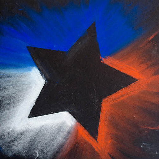 Black paper artwork with red, white, and blue star pastel artwork