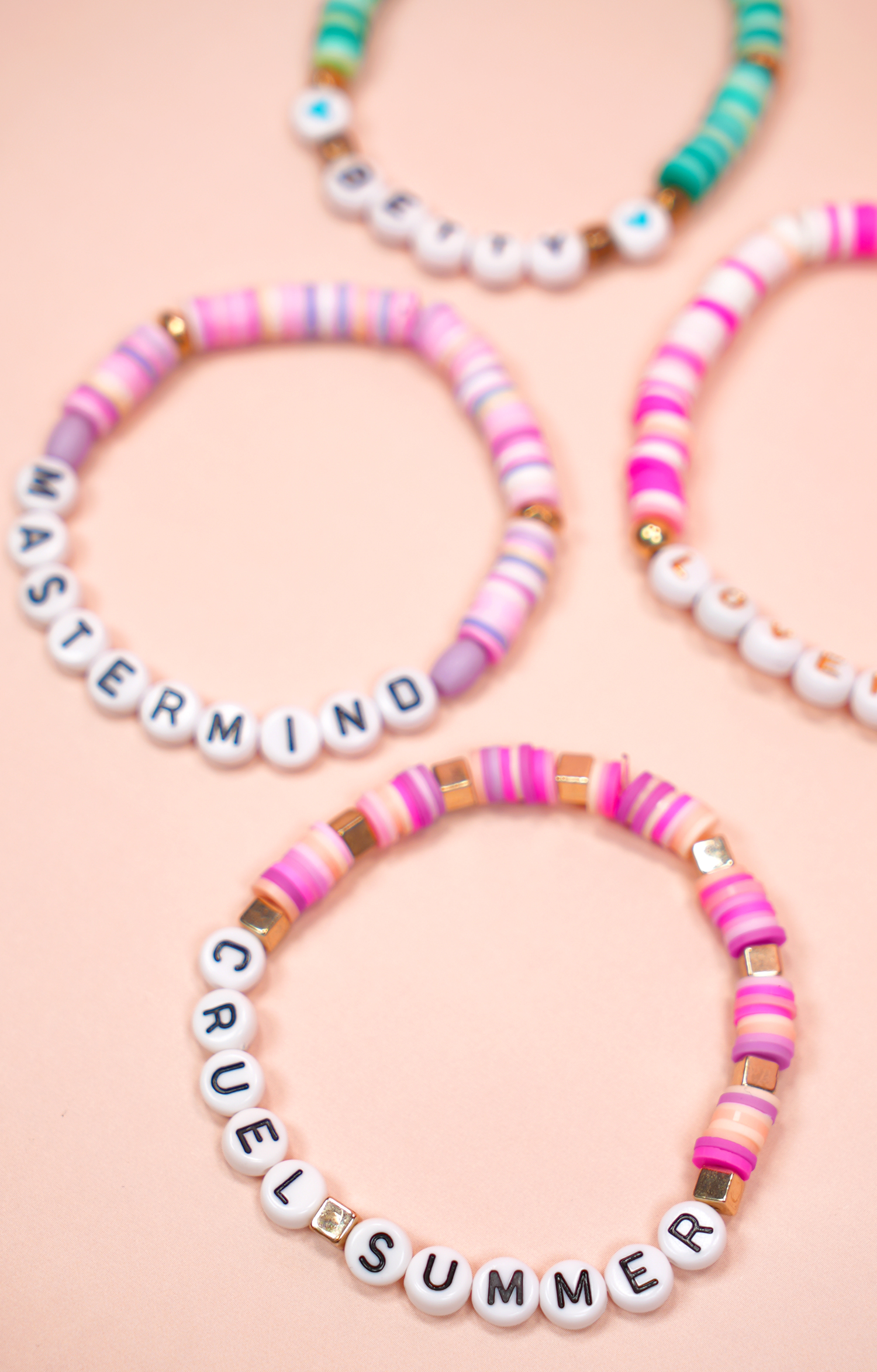 AUGUST Folklore Taylor Swift beaded pink gold friendship bracelet set of 2