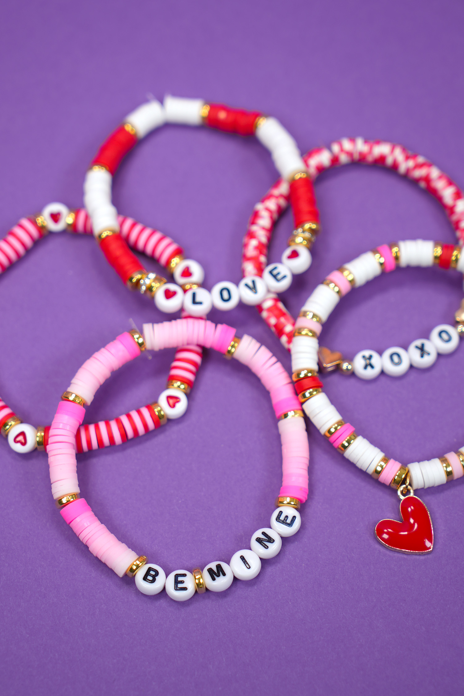 Red, White, and Black Clay Bead Bracelet Kids Size