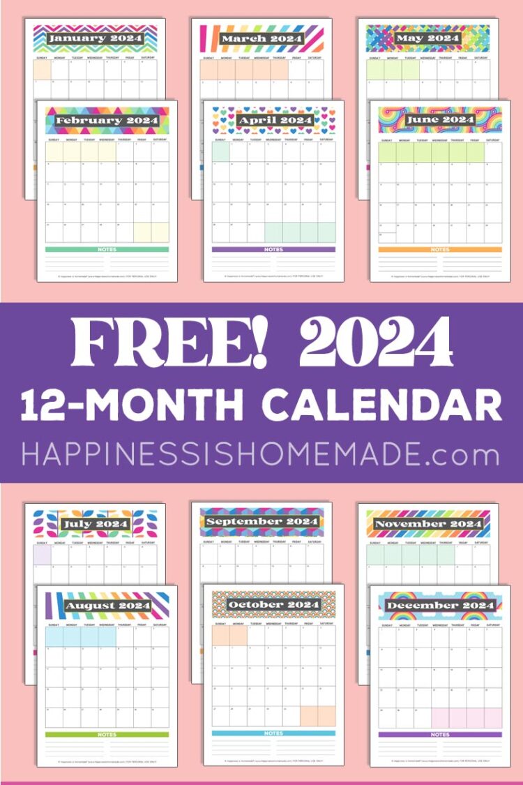 Free Printable Monthly Calendar 2024 - Happiness is Homemade