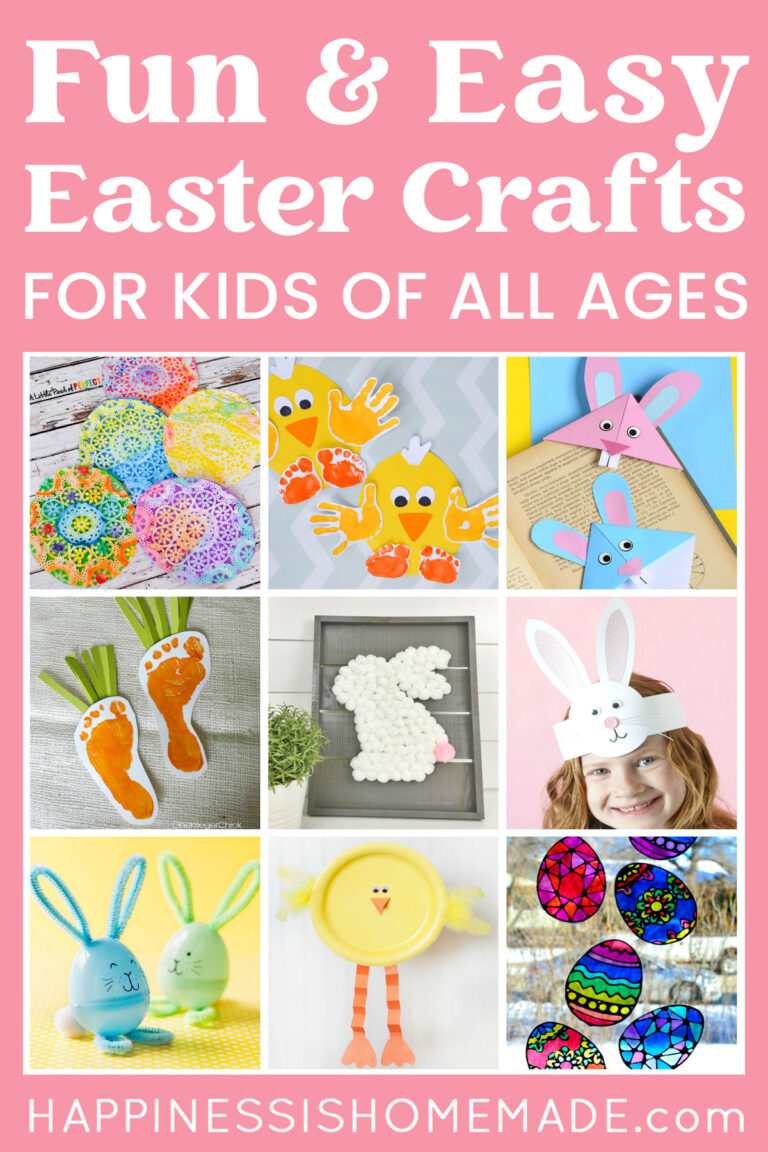 "Fun & Easy Easter Crafts for Kids of All Ages" graphic with collage of ideas