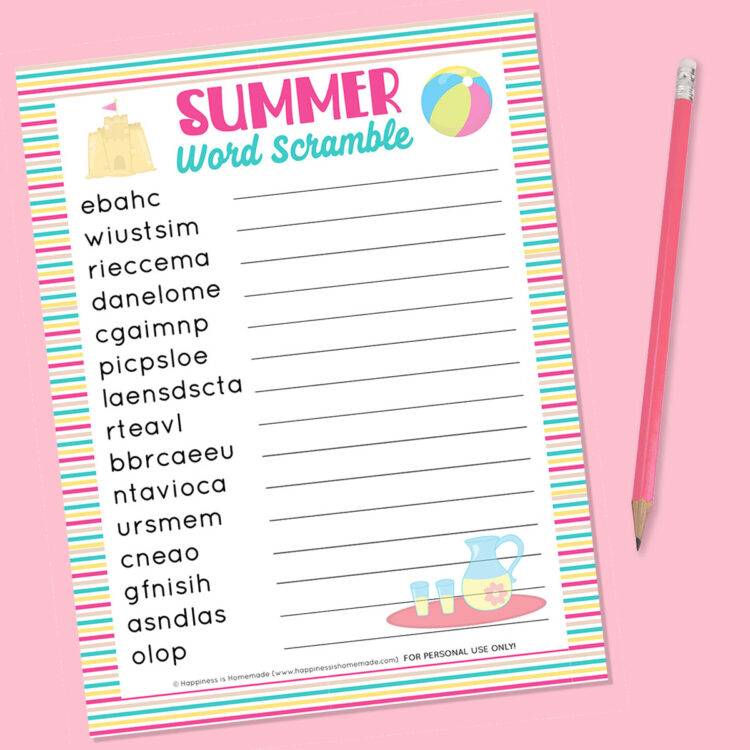 Summer Word Scramble Free Printable - Happiness is Homemade