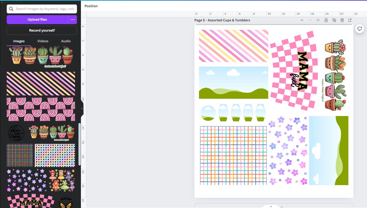 Screenshot of designing tumbler wraps in a Canva software template