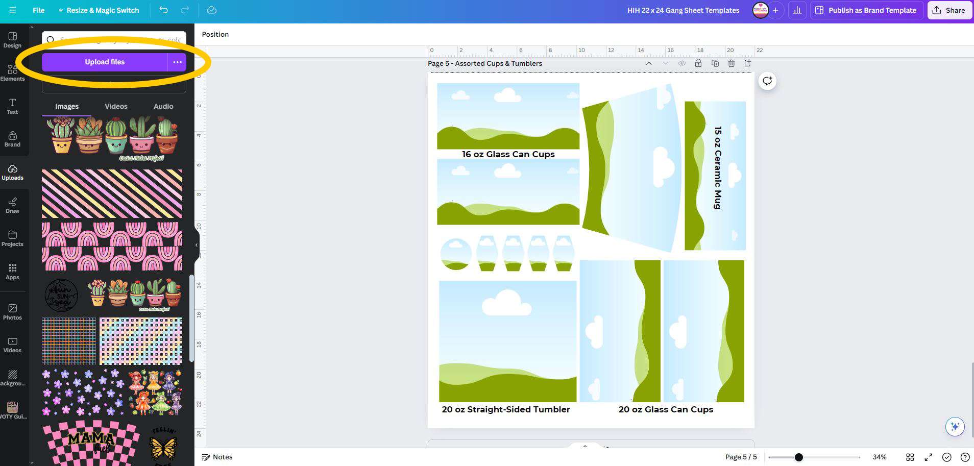 Screenshot of uploading function in Canva software